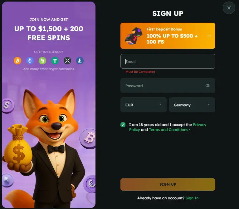 Registration FoxSlots Online Casino