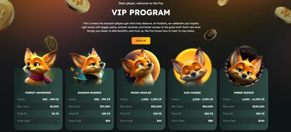 VIP program fox slots casino